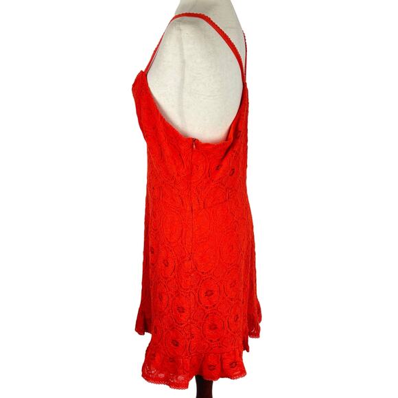 BETSEY JOHNSON EYELET V-NECK SLEEVELESS MINI DRESS IN SPICY ORANGE SIZE LARGE - Picture 9 of 16